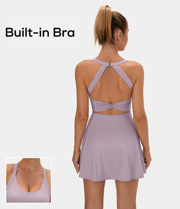 Women’s Backless Cut Out Twisted Side Pocket 2-in-1 Barre Ballet Dance Dress - HALARA | HALARA