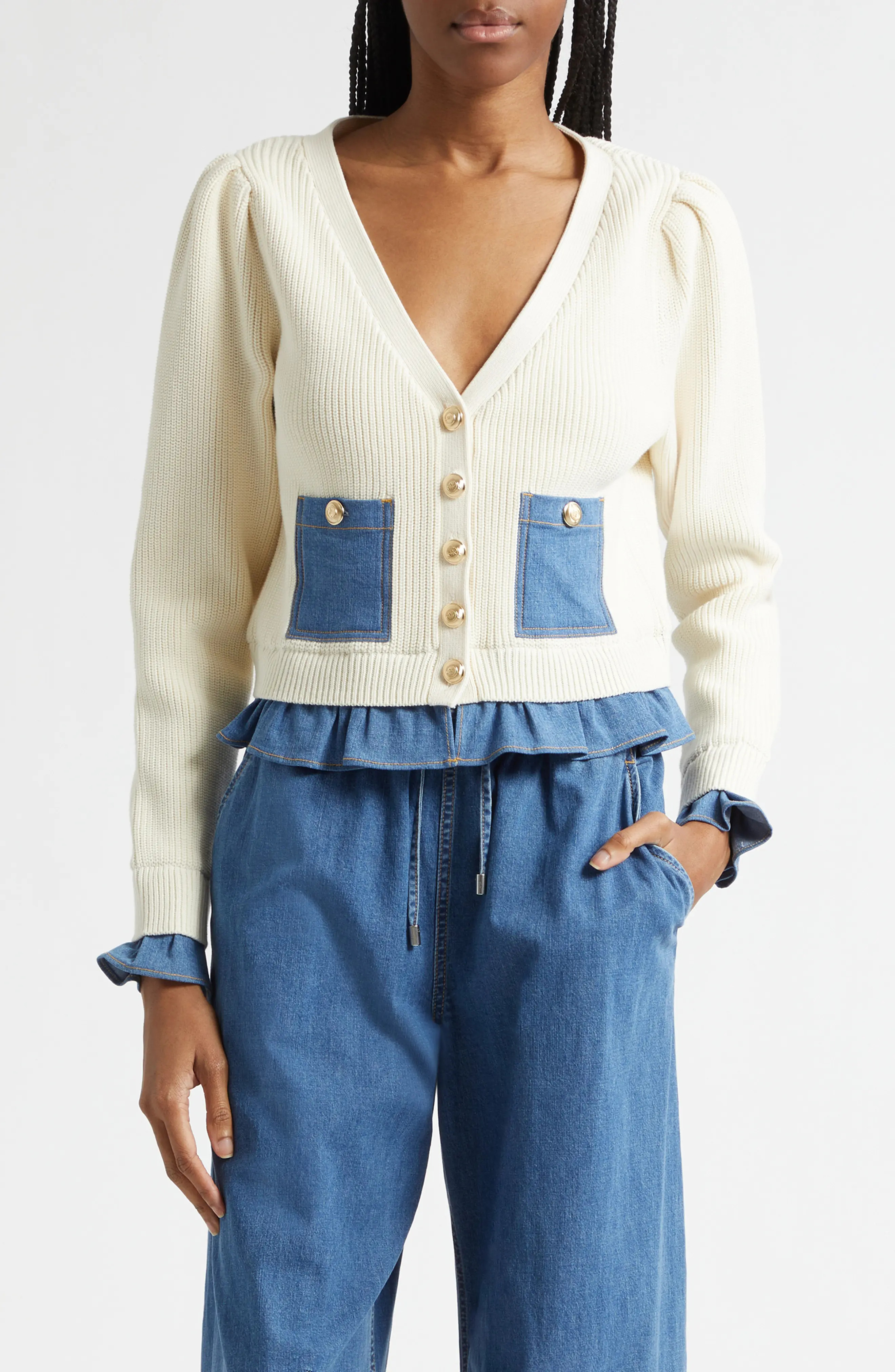 Cinq à Sept Lilly Cardigan in Ivory/light Wash at Nordstrom, Size Small | Nordstrom