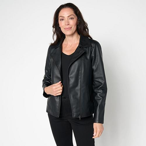 Nina Leonard Faux Leather Moto Jacket - Black - Size X-Large | HSN