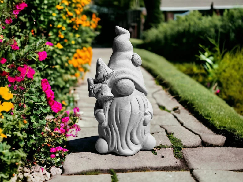 Alabaster Garden Gnome Statue: Handmade Concrete Gnome With Mushrooms - Etsy | Etsy (Global)
