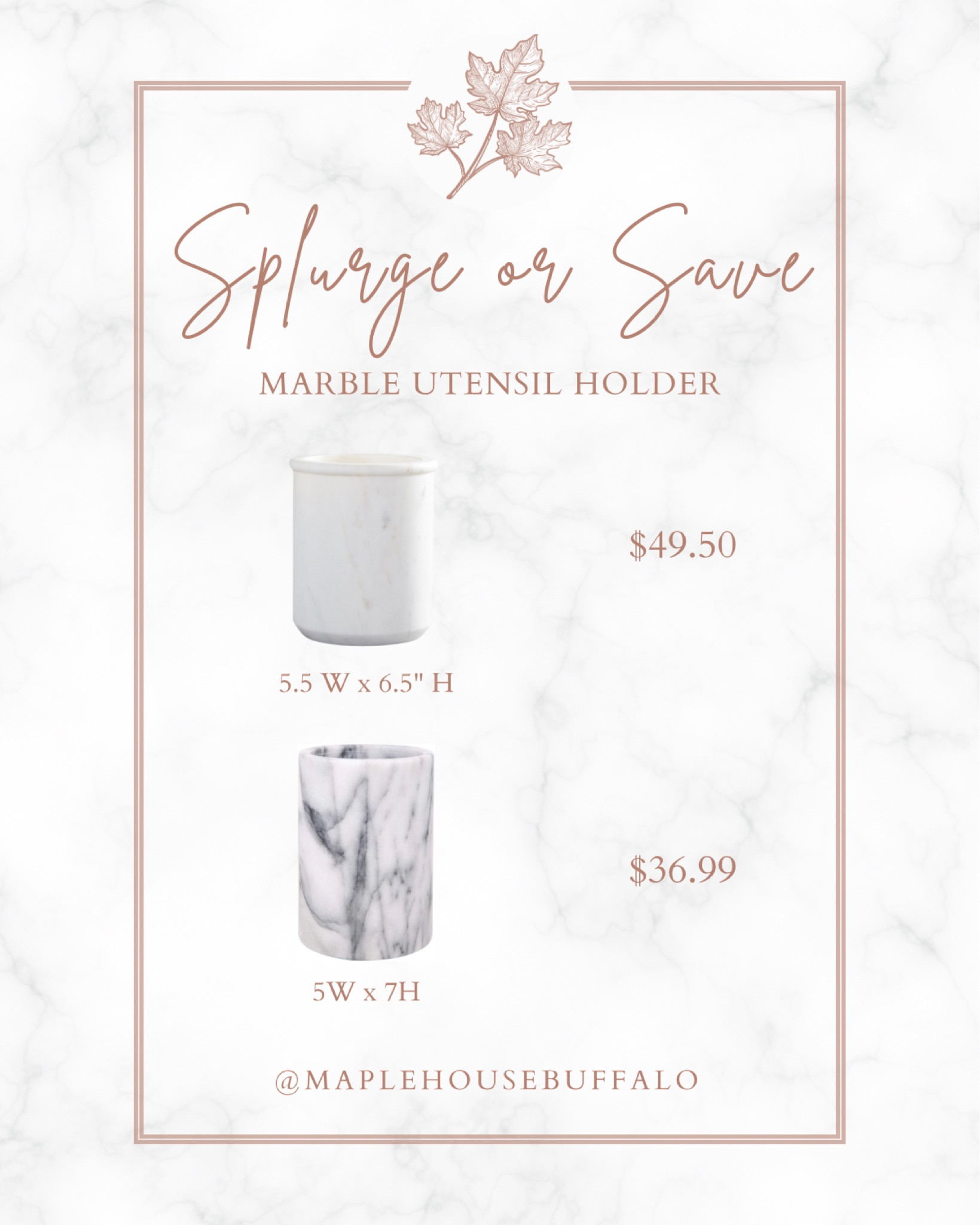 Save or Splurge! Marble utensil holder - we have and love the “save” version!

Kitchen essentials | kitchen supplies | kitchen styling 

#LTKsalealert #LTKhome #LTKfindsunder50