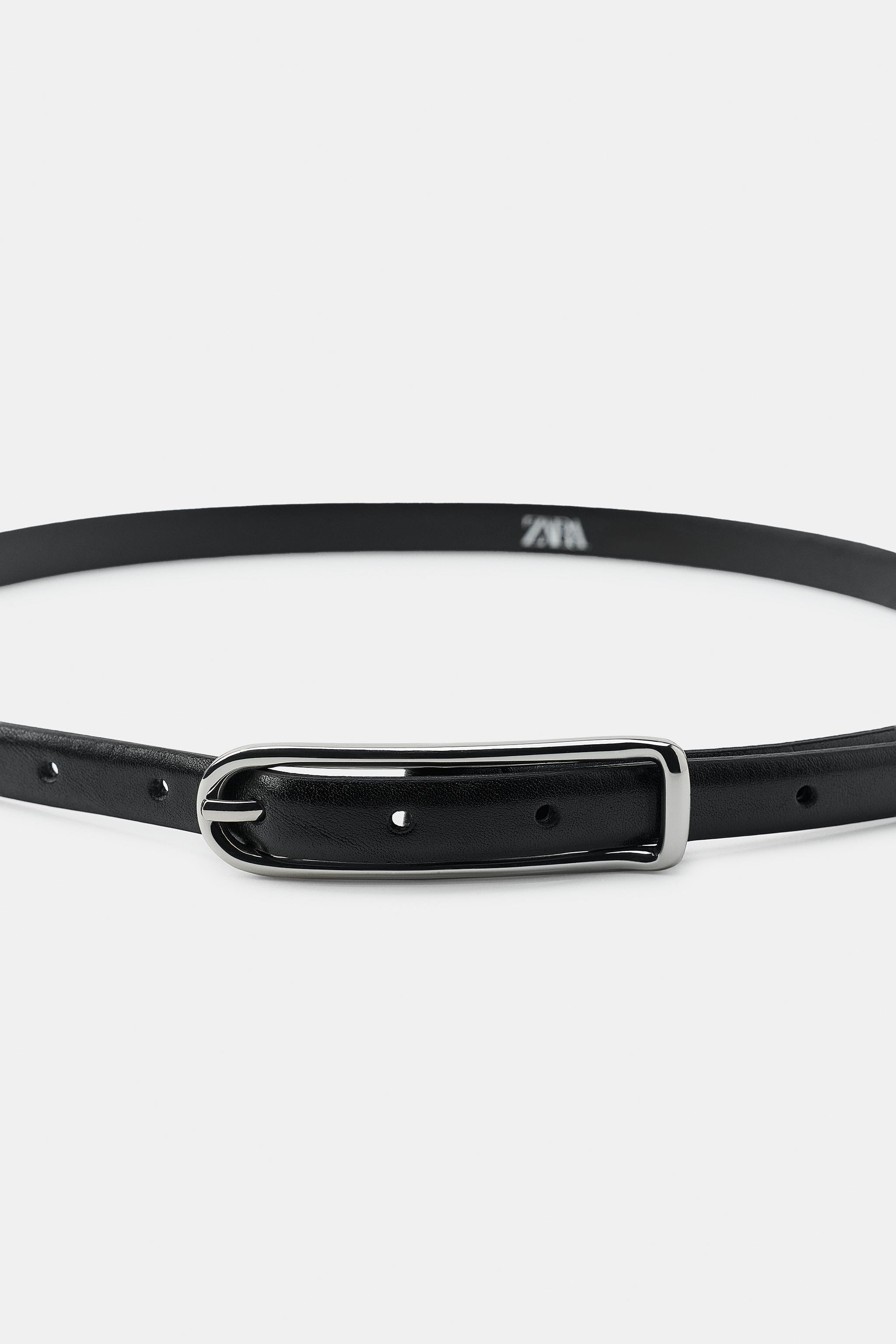 Schmaler, 1,5 cm weit geschnittener G\u00fcrtel aus 100 % Leder. Rechteckige Metallschnalle. | Zara DE