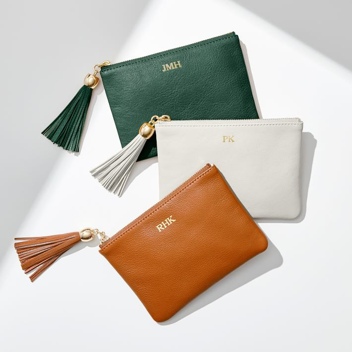 Leather Tassel Zipper Pouch, Foil Debossed | Mark and Graham | Mark and Graham