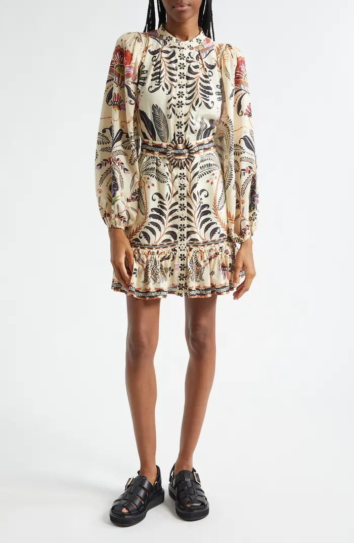 Mixed Print Long Sleeve Cotton Blend Dress | Nordstrom