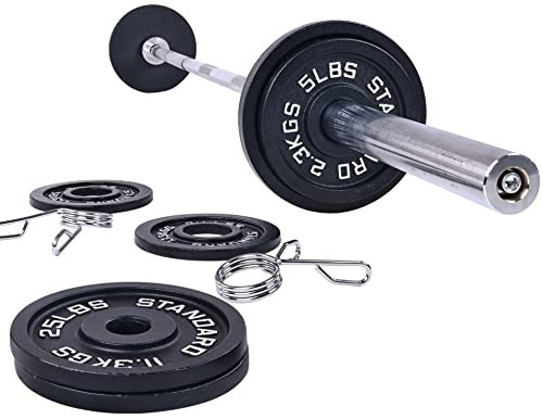 Signature Fitness Cast Iron Olympic 2-Inch Weight Plates Including 7FT Olympic Barbell, 130-Pound Set (85 Pounds Plates + 45 Pounds Barbell), Multiple Packages, Style #1 | Amazon (US)