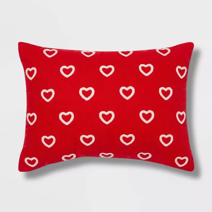 Embroidered Hearts Valentine&#39;s Day Lumbar Throw Pillow Red - Spritz&#8482; | Target