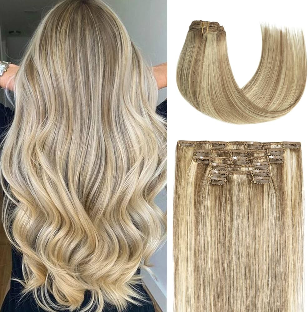 Clip In Virgin Hair Extensions 18inch 70g Real Human Hair Extensions Balayage Straight Silky Mixe... | Amazon (US)