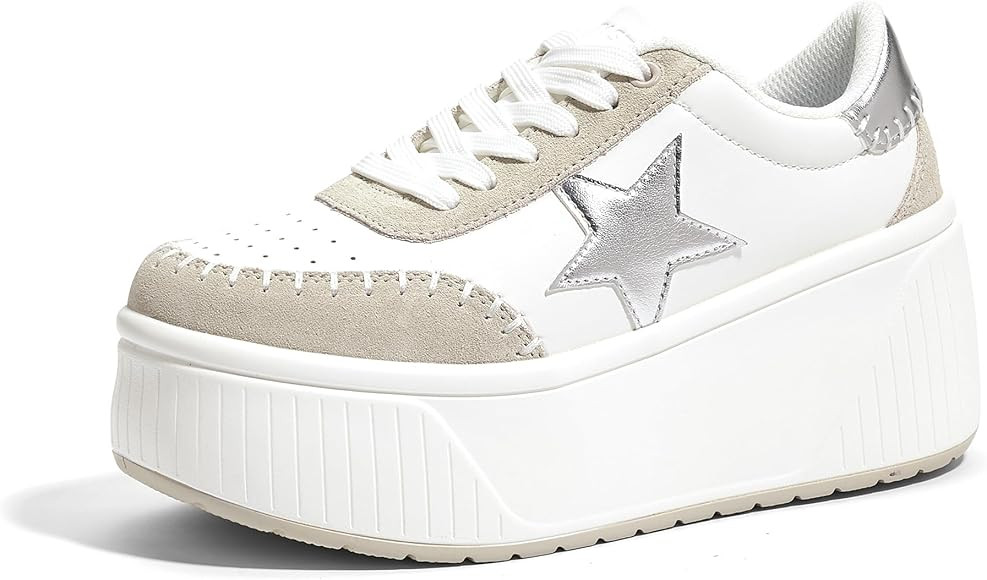 LUCKY STEP Women's Platform Chunky Sneakers Fashion Star Glitter Sparkly Wedge Walking Shoes High... | Amazon (US)