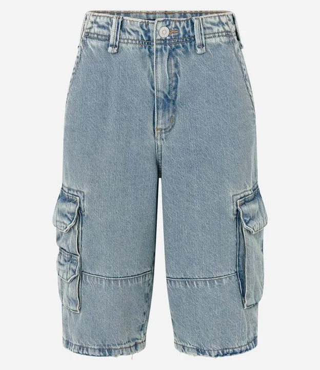 Bermuda em Jeans com Bolso Cargo e Recorte Azul | Renner (BR)