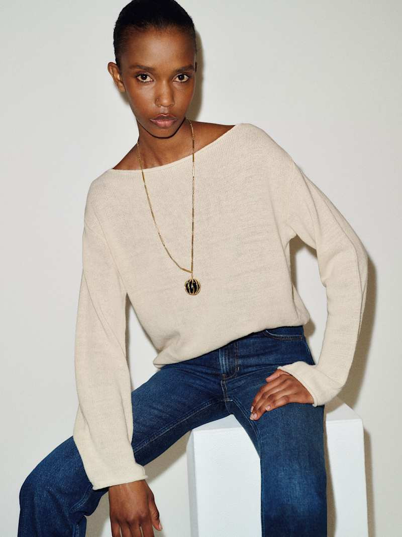 Reformation Marine Linen Cotton Sweater Brown Medium | Reformation (Global)