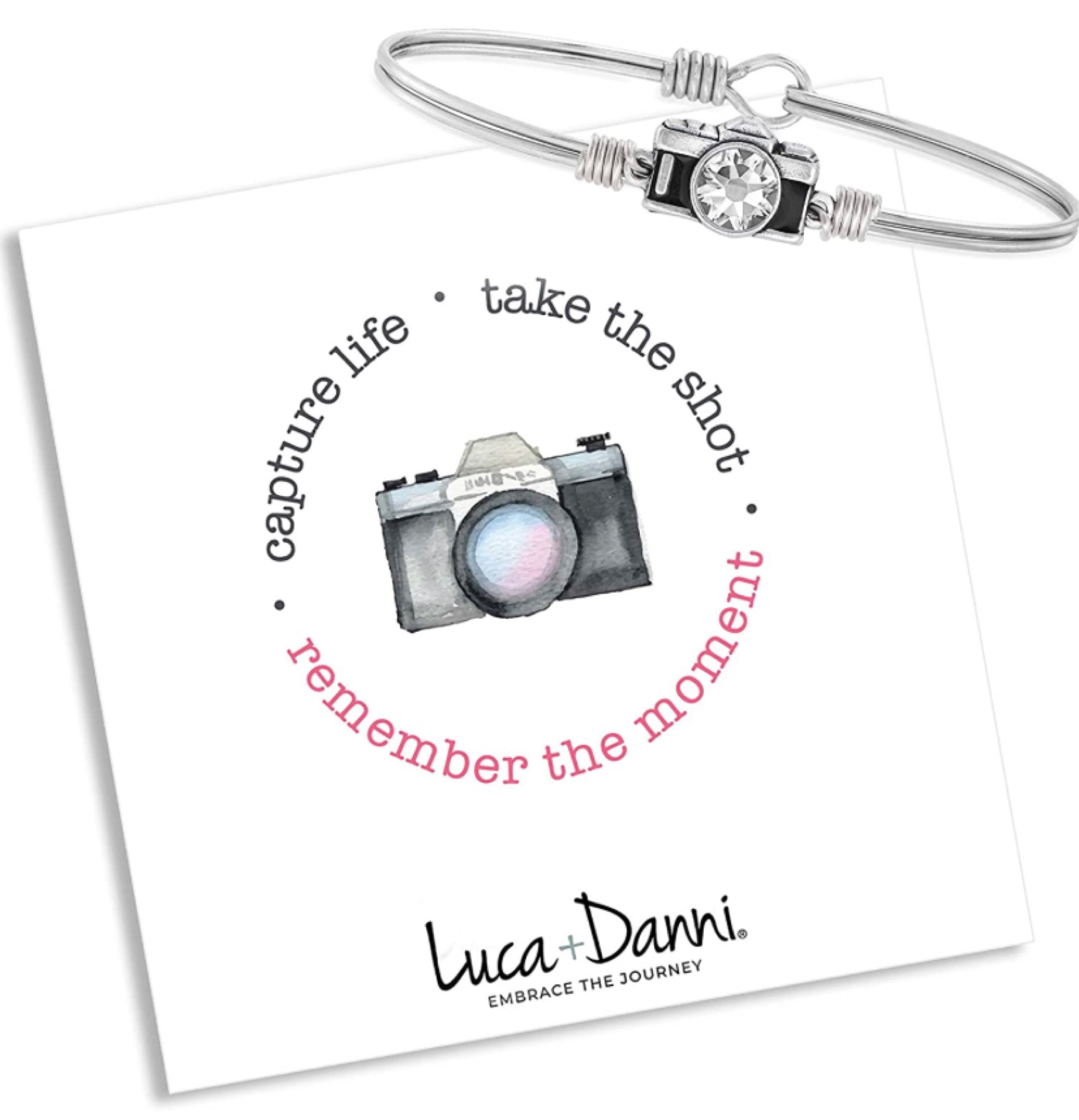 Luca + Danni Camera Bangle Bracelet. Flash of brilliance? It’s yours in a snap with this striking Camera Bangle featuring a stunning crystal “lens” with a black enamel coloring. Get ready for your close-up.

#lucaanddanni #camera #capturelife #rememberthemoment #taketheshot #madeintheusa

#LTKU #LTKtravel #LTKFind