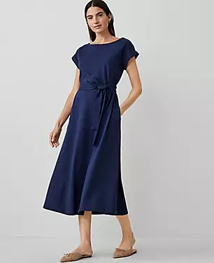 AT Weekend Knit Boatneck Flare Midi Dress | Ann Taylor (US)