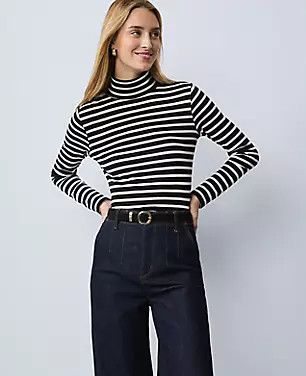 Petite Weekend Collection Striped Turtleneck Top | Ann Taylor