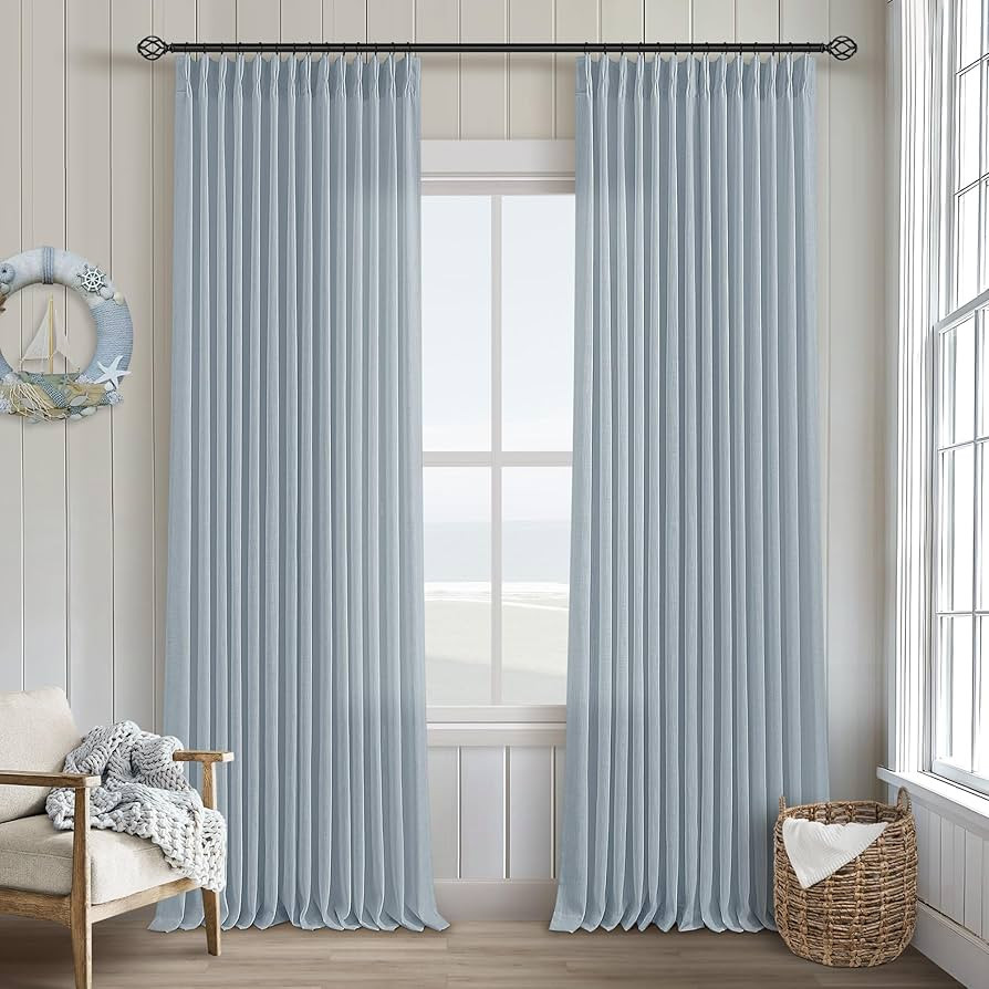 Blue Grey 90 Inch Linen Curtains Pinch Pleated for Living Room Bedroom Dining Boho Coastal Light ... | Amazon (US)
