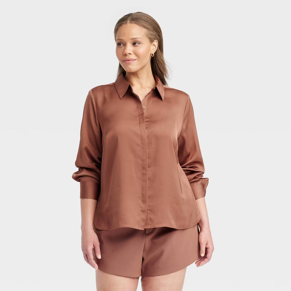 Women's Slim Fit Long Sleeve Satin Button-Down Shirt - A New Day™ | Target