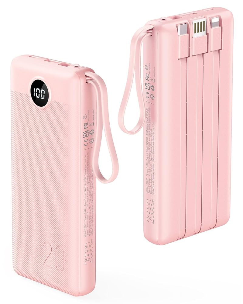 VRURC Portable Charger, 20000mAh Power Bank Fast Charging, Built-in Micro & USB C Three Cables, 4... | Amazon (US)