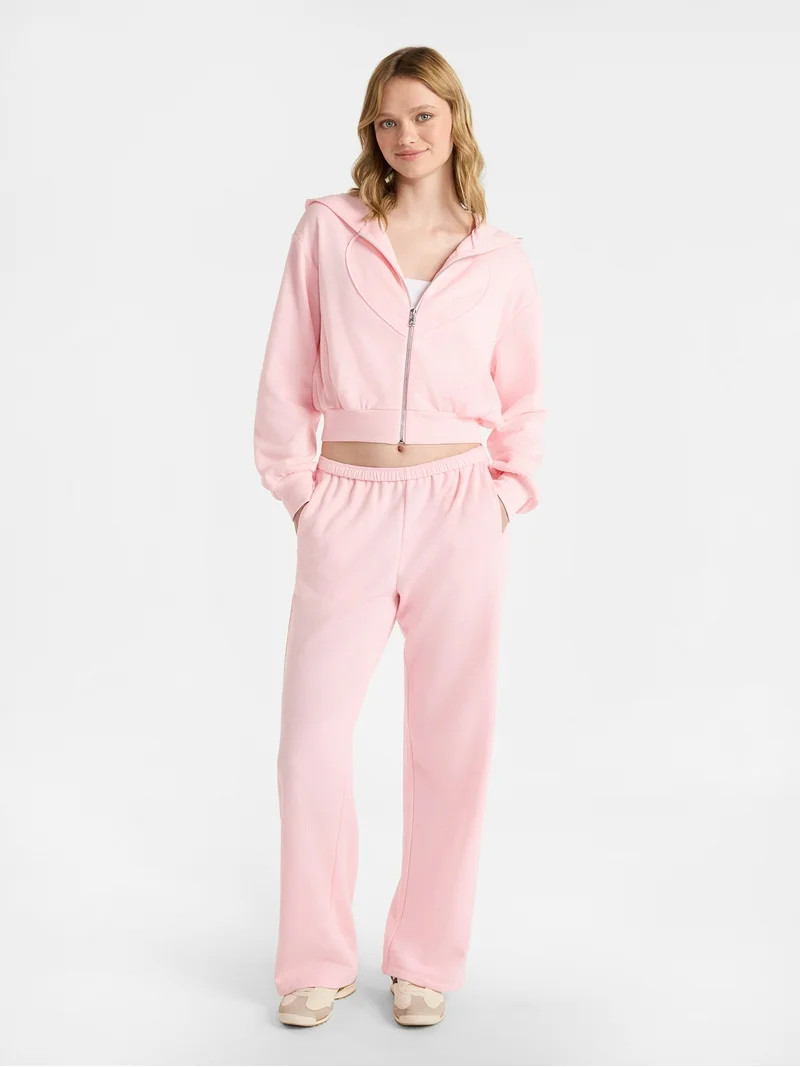 No Boundaries Embroidered Fleece Zip-Up Hoodie and Pants Set, 2-Piece, Women's XXS-4X | Walmart (US)