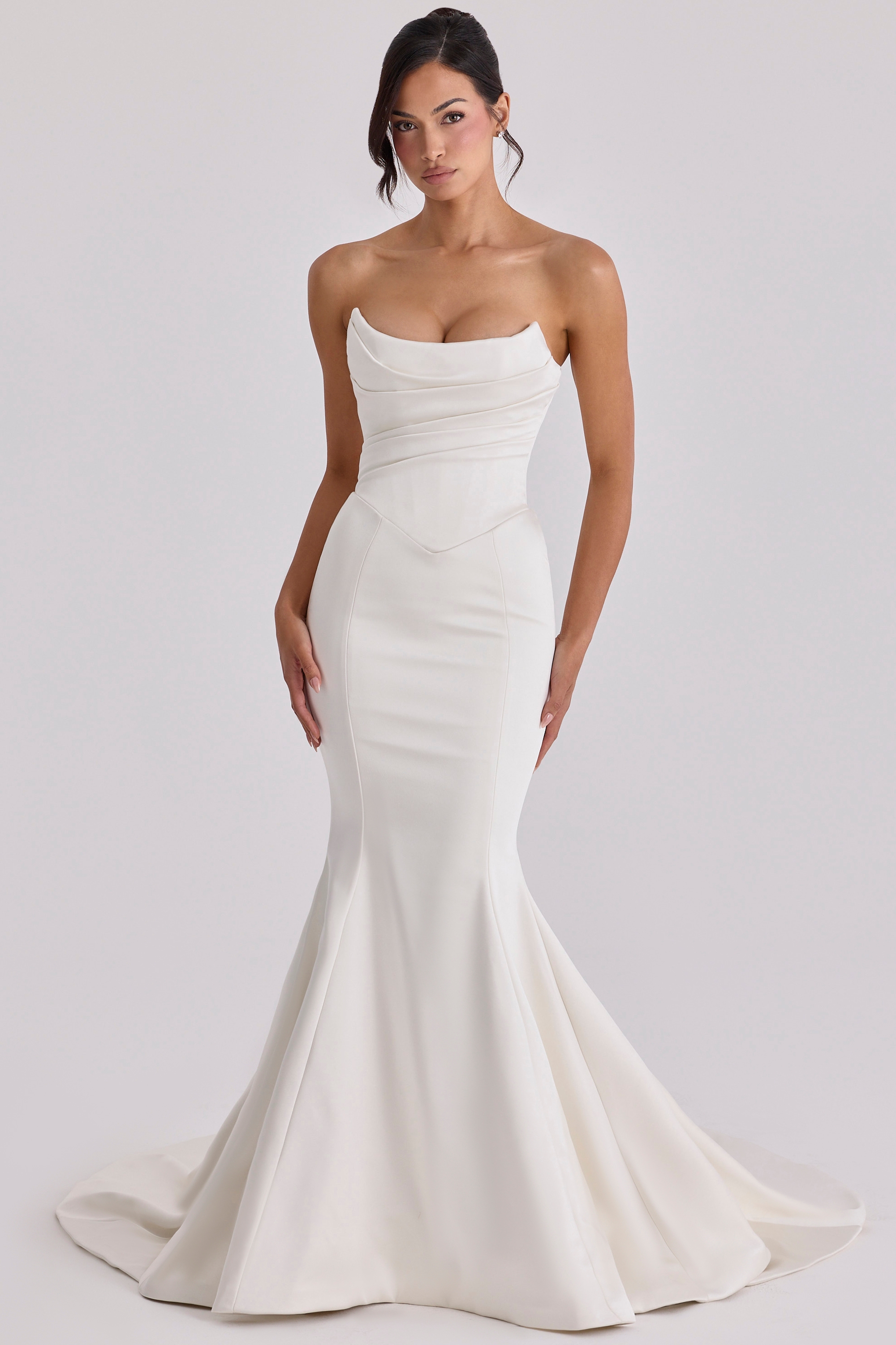 ivory satin strapless bridal gown | House of CB