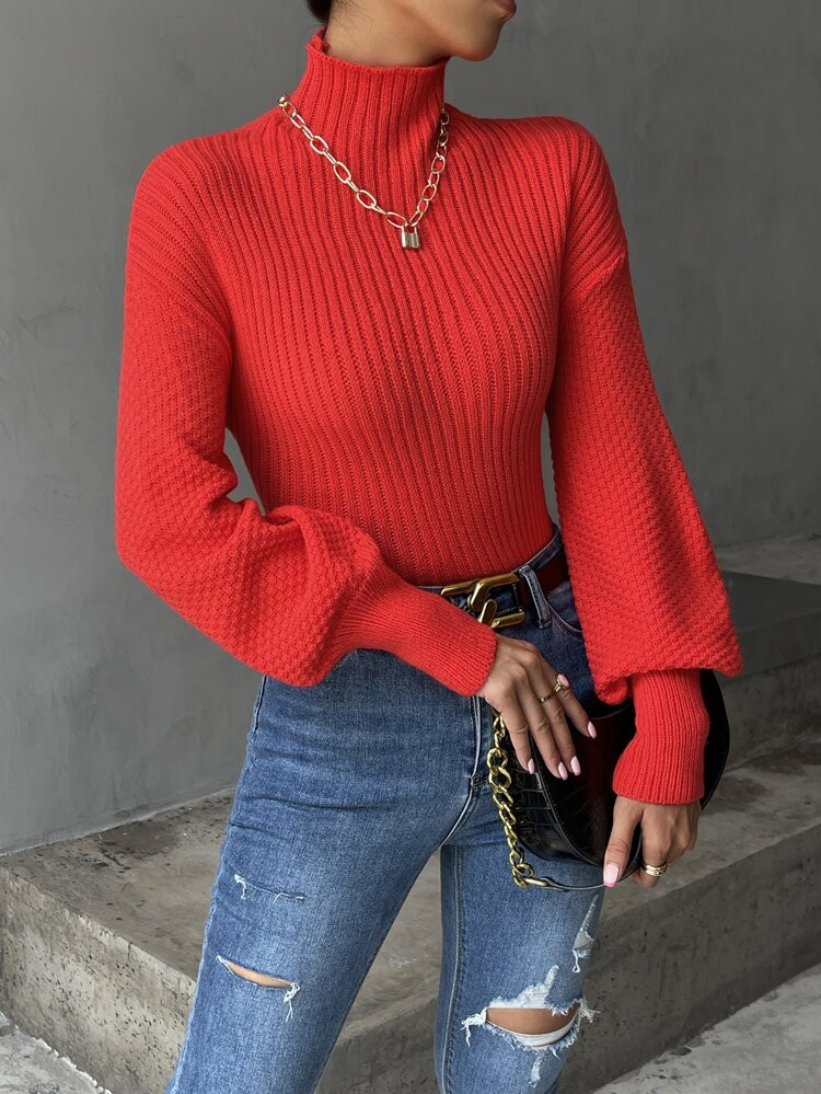 High Neck Drop Shoulder Sweater | SHEIN