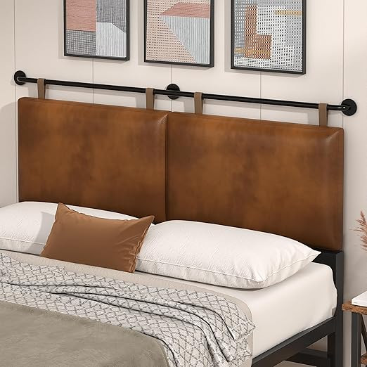 Queen Headboard, Hanging Headboards with Brown Faux Leather Industrial Pipe Modern Style Multifun... | Amazon (US)