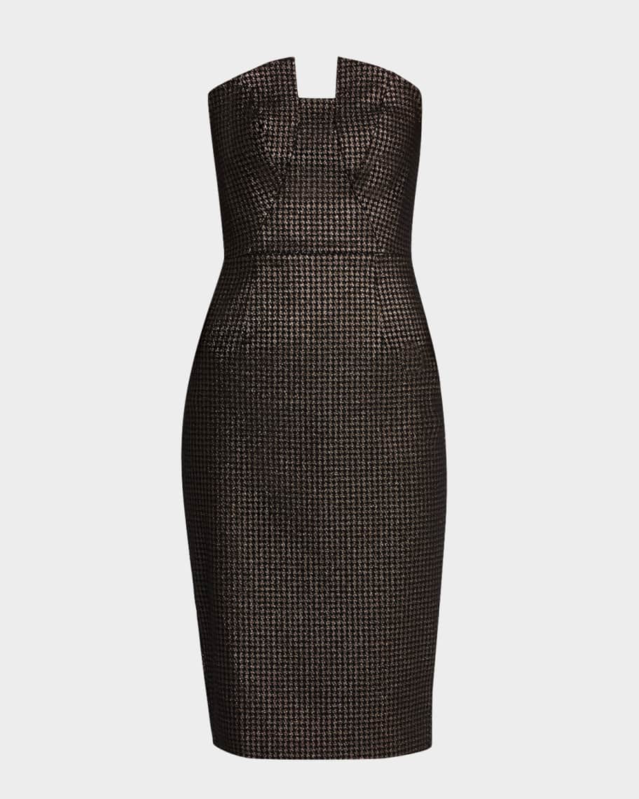 Black Halo Lena Strapless Metallic Midi Sheath Dress | Neiman Marcus