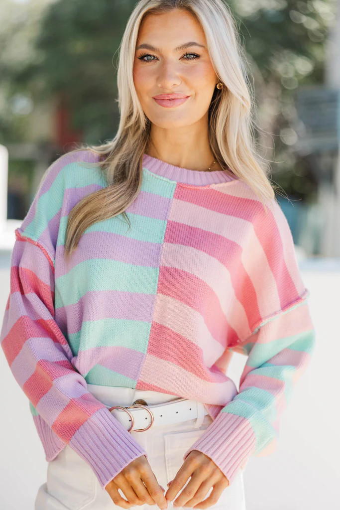 All About You Mint & Coral Striped Sweater | The Mint Julep Boutique