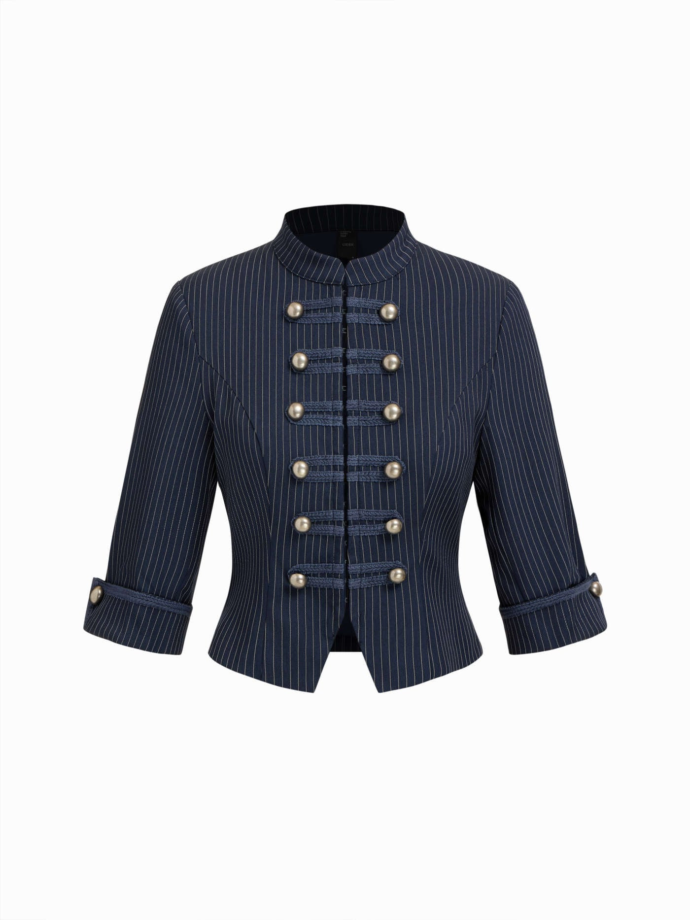 Striped Metal Double-Button Middle Sleeve Jacket | Cider