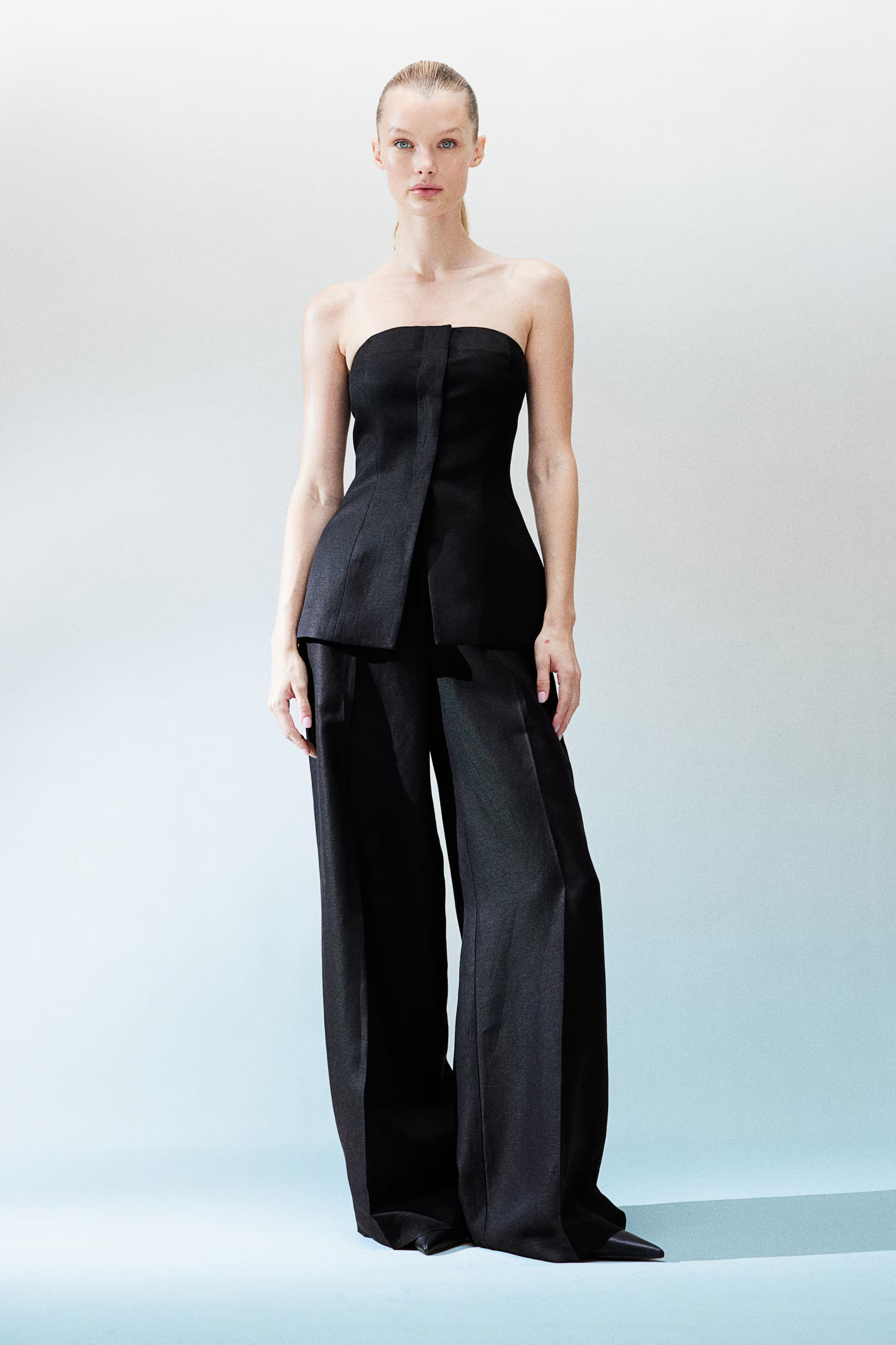 Linen-blend twill trousers - Regular waist - Long - Black - Ladies | H&M GB | H&M (UK, MY, IN, SG, PH, TW, HK)