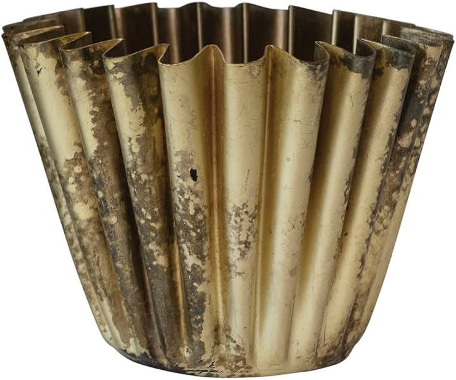 Creative Co-Op Pleated Metal Vase, Antique Brass Finish Planter | Amazon (US)