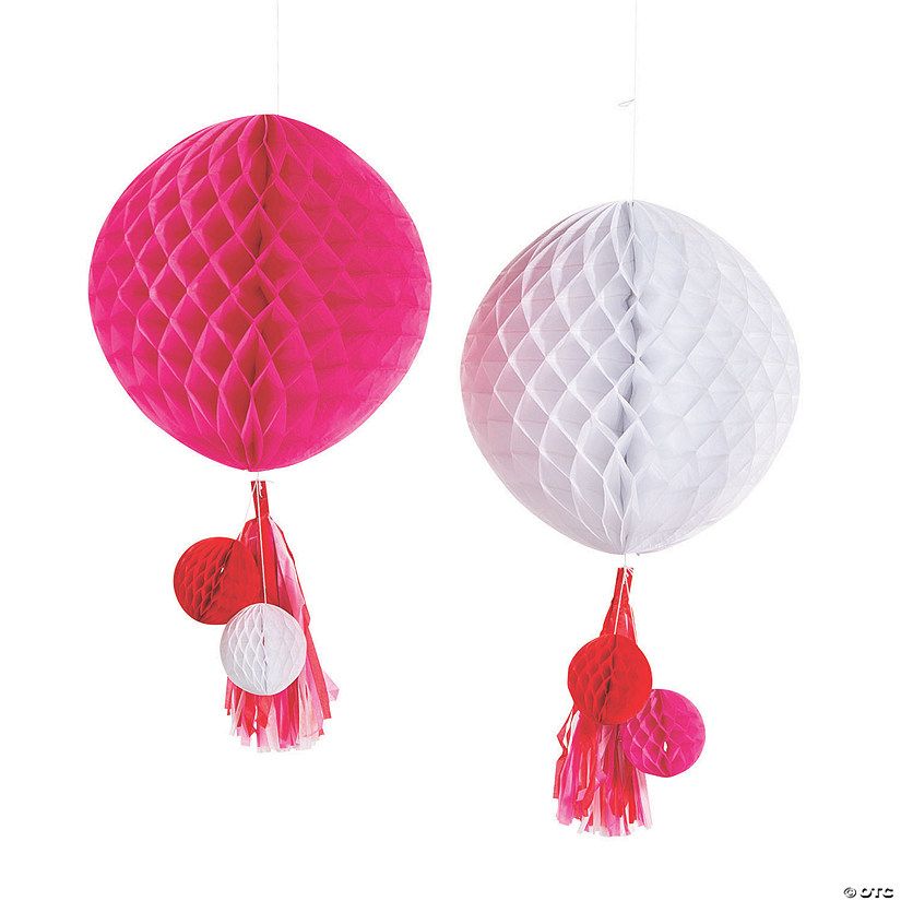 Jumbo Valentine Pink & White Honeycomb Hanging Decorations - 2 Pc. | Oriental Trading Company