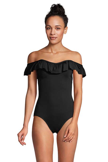 Women's Chlorine Resistant Tummy Control Off the Shoulder Ruffle One Piece Swimsuit | Lands' End (US)