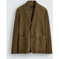 Zara - Relaxed Fit Suede Blazer - Olive Green - S - Man | Zara UK