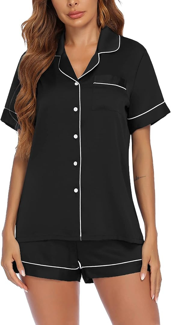 Ekouaer Silk Satin Pajamas Set 3 Pieces Button Down Lounge Set Short Sleeve Pjs with Cami Tops | Amazon (US)