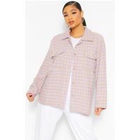 Womens Plus Dogtooth Oversized Shacket - Beige - 22, Beige | Boohoo.com (UK & IE)