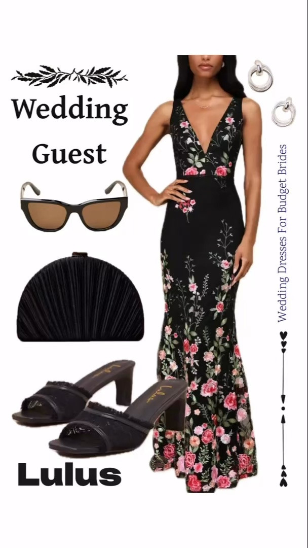 Beautiful black floral embroidered mermaid long dress. Under $100 at Lulus.

#LTKWedding #LTKSeasonal