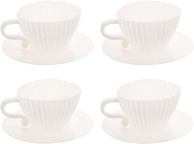 DOITOOL 4PCS Teacup Silicone Cupcake Liners for Baking, Reusable Baking Muffin Cups, Oven Safe Si... | Amazon (US)