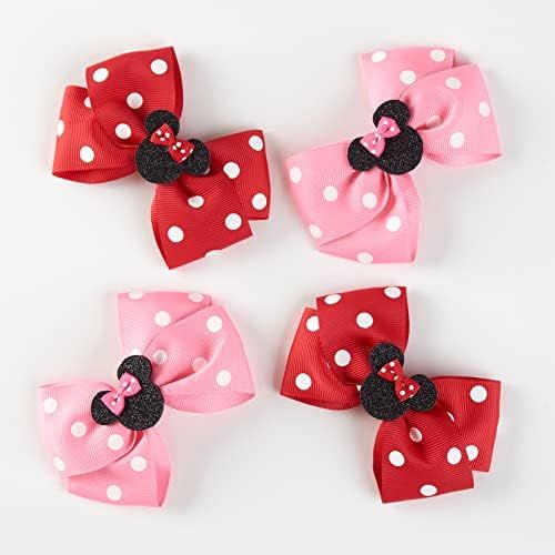 Baby Girls Mouse Ears Hair Bow Clips 4pc Birthday Party Dress Up Cartoon Hair Accessories 4 Inch Pol | Amazon (US)