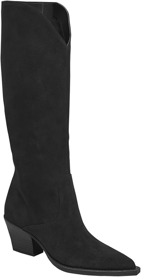 Coutgo Womens Wide Calf Cowboy Boots Suede Knee High Chunky Heel Pointed Toe Western Cowgirl Boot... | Amazon (US)