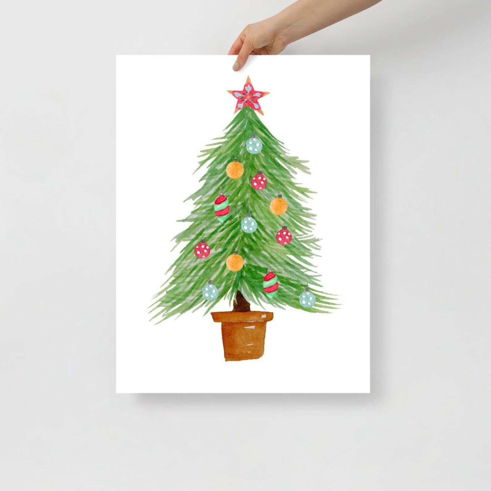 Decorated Tree Watercolor Art Print | Etsy (US)