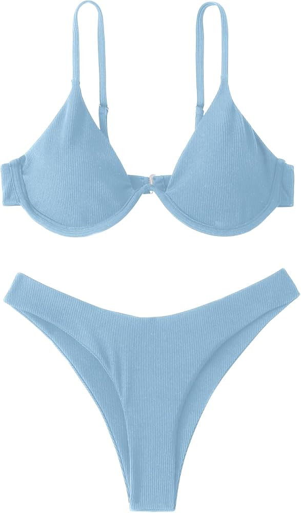 Verdusa Women's 2 Piece Triangle Bikini High Cut Bathing Suit Swimsuit | Amazon (US)