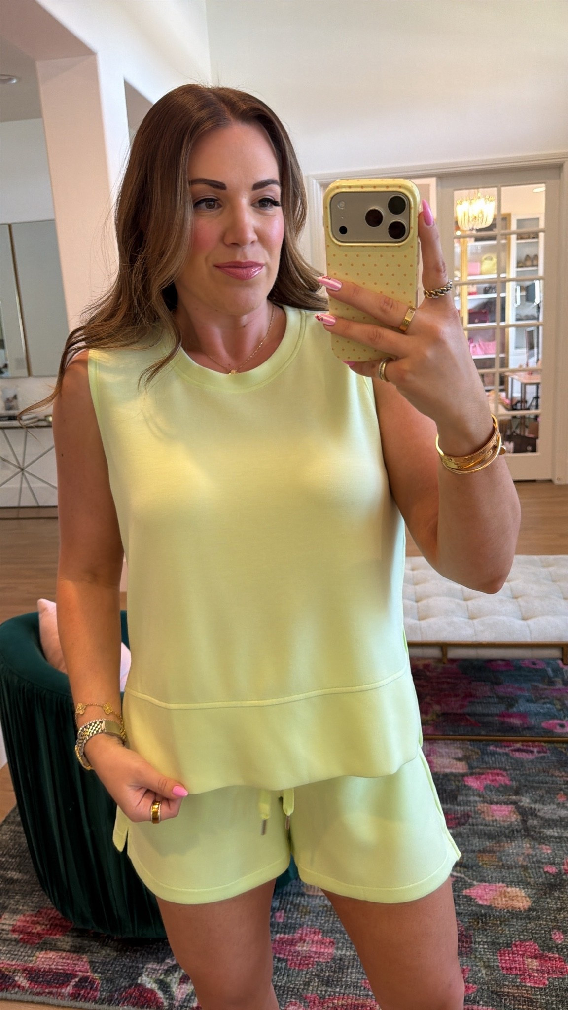 curvy midsize athleisure set in zest! 🍋‍🟩 wearing size large in tank and shorts 
@Spanx

#LTKSeasonal #LTKActive #LTKMidsize