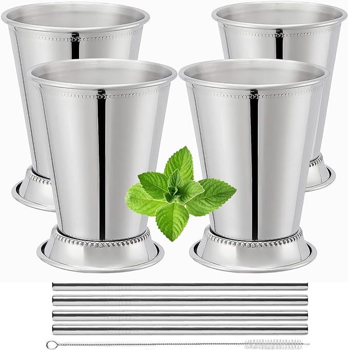 Mint Julep Cups Set of 4 with Straws - Stainless Steel Mint Julep Cup - Derby Cups - Mint Julep G... | Amazon (US)