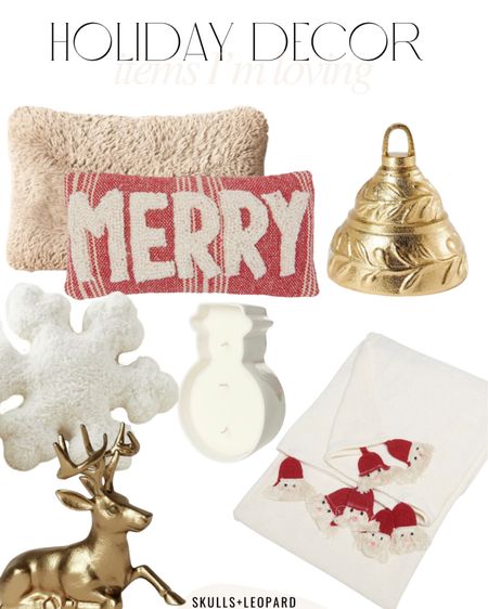 Christmas decor, Christmas pillows, golden bell, pottery barn snowflake pillow, snowman candle, golden reindeer, Santa blanket, Christmas decor, holiday decor, holiday at home 

#LTKSeasonal #LTKHoliday #LTKhome