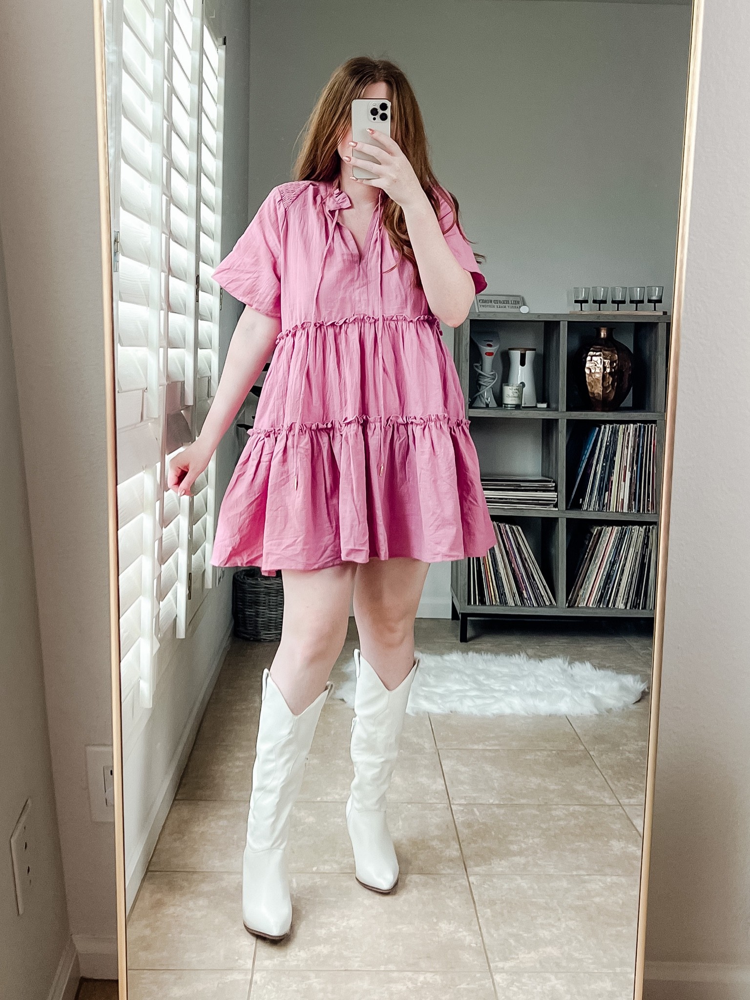 Fall dress from amazon wearing size medium. Amazon dress. White cowboy boots. Country outfit. 

#LTKSeasonal #LTKstyletip #LTKunder50