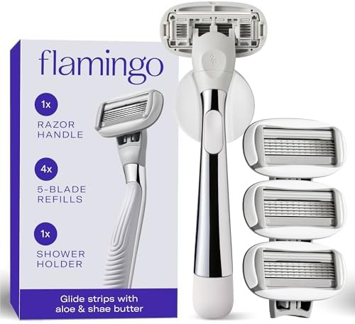 Flamingo Shaving Razor Set for Women - Razor Handle, 4 Razor Blade Refills, Shower Holder - Chrom... | Amazon (US)