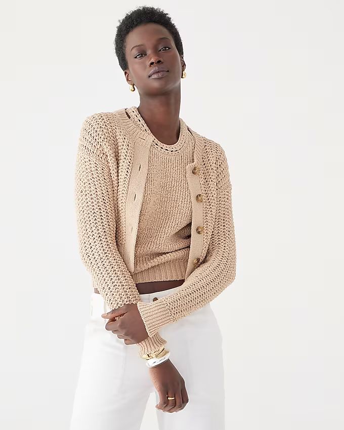 Cropped cardigan sweater in textured pointelle | J.Crew US