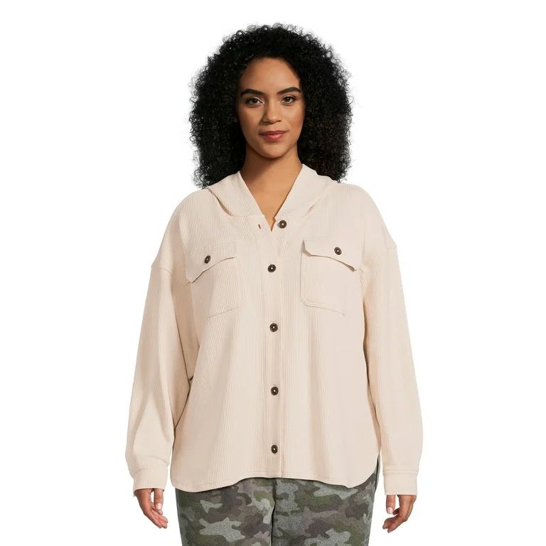 Time and Tru Women's Rib Hooded Shacket, Sizes S-XXXL | Walmart (US)