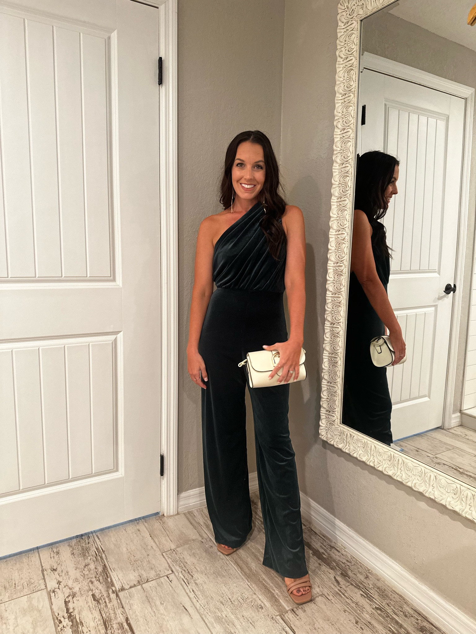 Green one shoulder velvet long jumper for Christmas or a wedding. I’ve switched it out for both 😉 I unfortunately couldn’t find the exact jumper, but linked some similar styles! 

#LTKStyleTip #LTKWedding #LTKHoliday