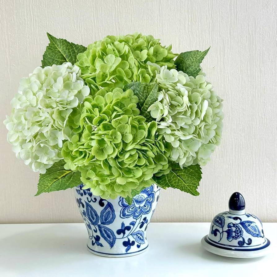 4 Pcs Real Touch Light Green Dark Green Hydrangeas Artificial Flower 21'' Realistic Faux Latex Hy... | Amazon (US)