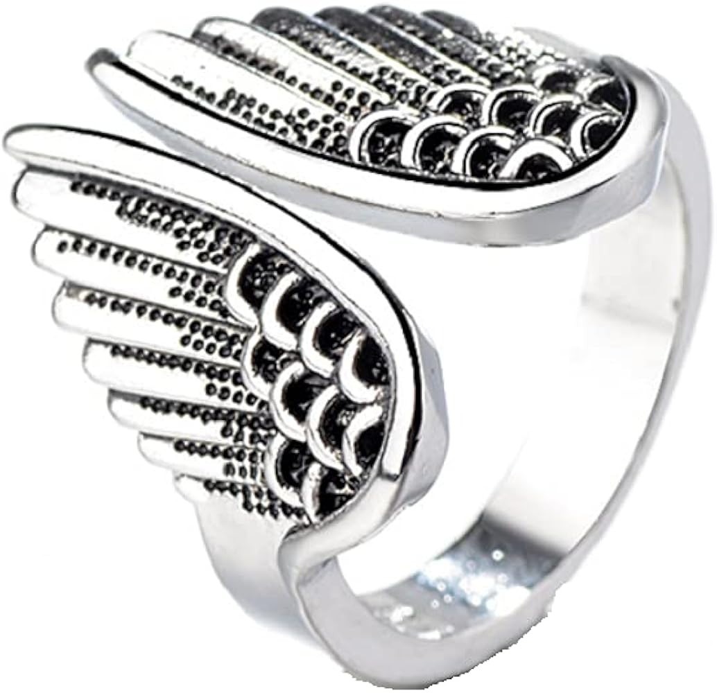 FLYYQMIAO Adjustable 925 Vintage Silver Angel Wing Open Rings Finger Ring Fashion Feather Cast Bl... | Amazon (US)